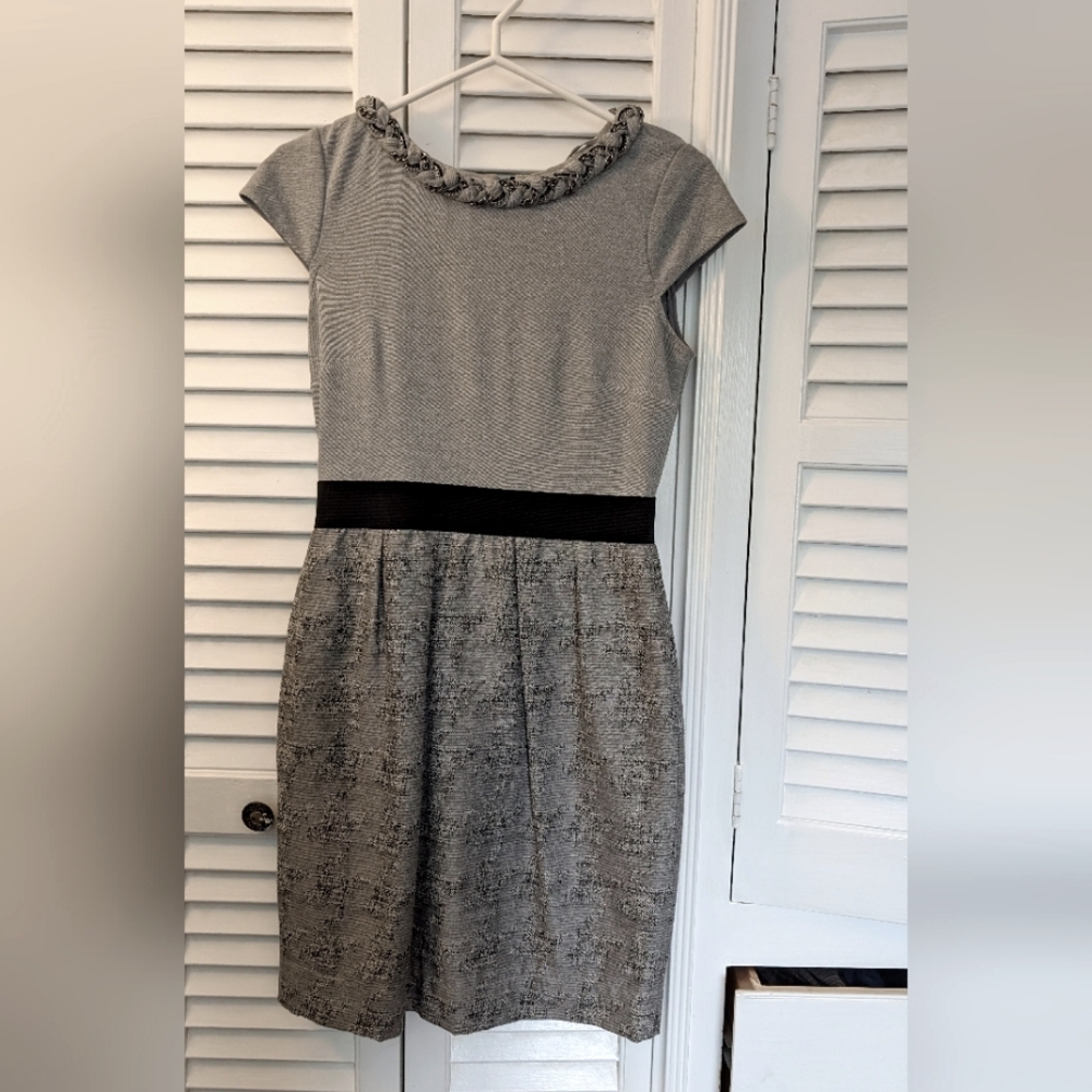 Taylor Cream and Brown Sheath Midi Dress Sleeveless